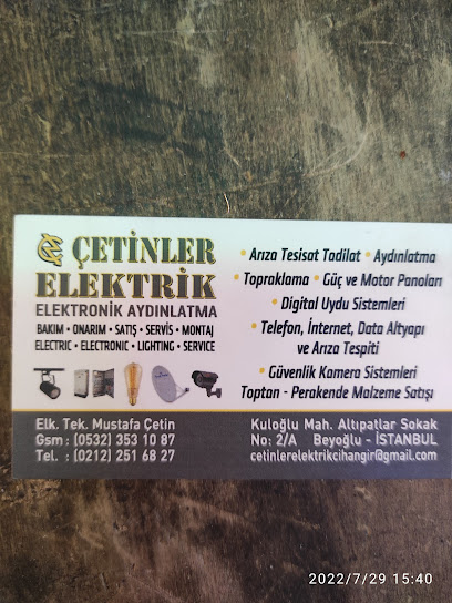 ÇETİNLER ELEKTRİK AYDINLATMA ELEKTRİK ARIZA BAKIM ONARIM MONTAJ SERVİSİ VE MALZEME SATIŞI